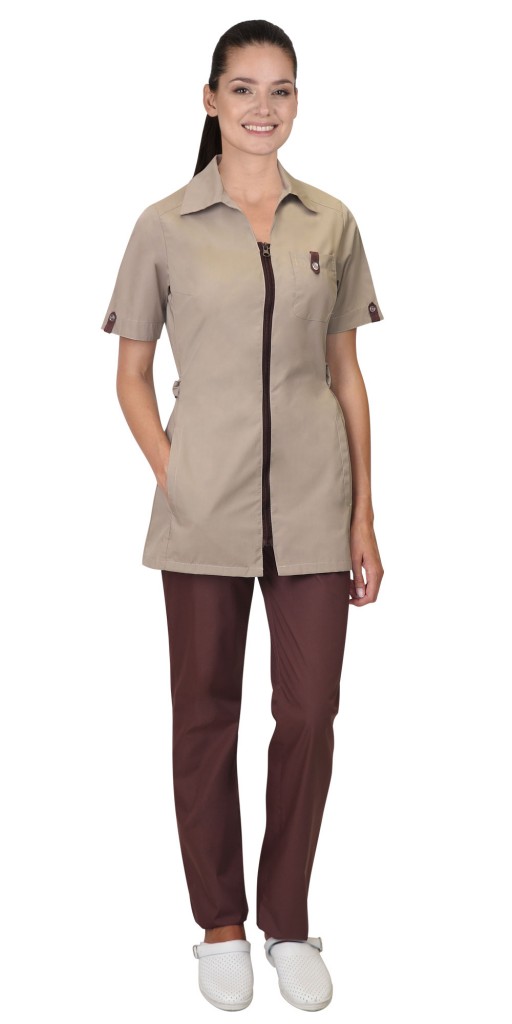 Костюм &quot;АРТ. 59461&quot; женский: блуза, брюки бежевый с шоколадным