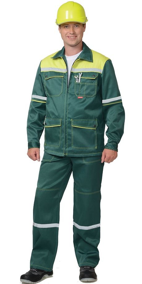 Костюм &quot;АРТ. 10013&quot;: куртка, брюки зелёный с жёлтым и СОП 25 мм. тк.CROWN-230