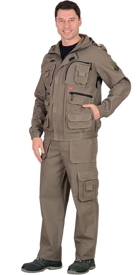 Костюм &quot;АРТ. 19402&quot; летний: куртка кор., брюки ткань 100% х/б, КМФ Темный песок