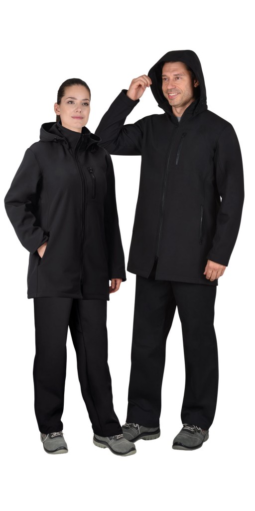 Куртка &quot;АРТ. 55972&quot; удлиненная черная с капюшоном, софтшелл (ЧЗ)