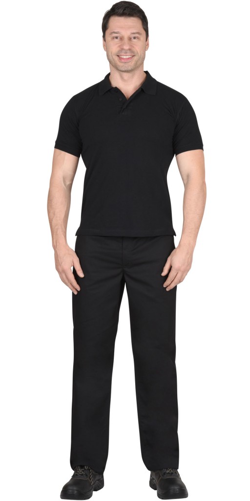 Рубашка-поло АРТ. 59288 короткие рукава черная, рукав с манжетом, пл.180 г/кв.м.