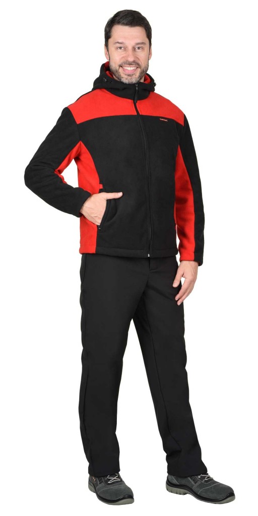 Куртка флисовая &quot;АРТ. 56158&quot; (флис дублированный) черная с красным