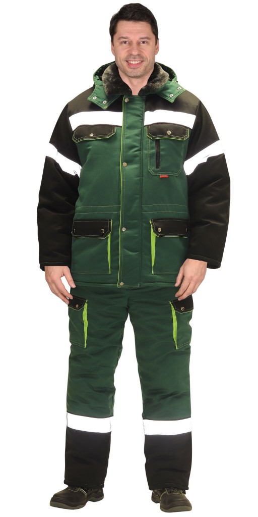 Костюм &quot;АРТ. 53407&quot; зим: куртка дл., п/к. зеленый с черным и СОП-50мм.