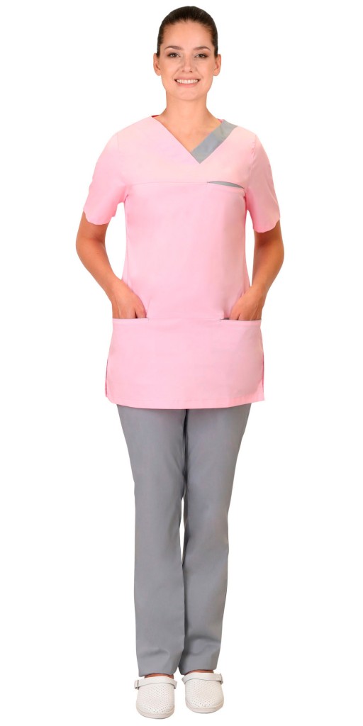 Костюм &quot;АРТ. 53227&quot; женский: блуза, брюки, розовый с серым